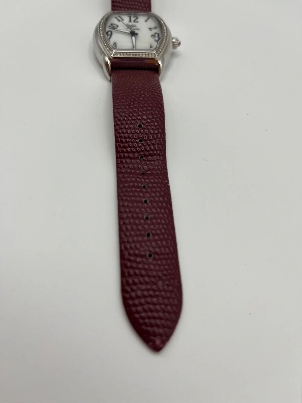 Women's Burgundy Leather Strap Crystal-Trim Watch